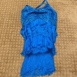 Girls Sequined and Fringy Royal Blue Tank Top